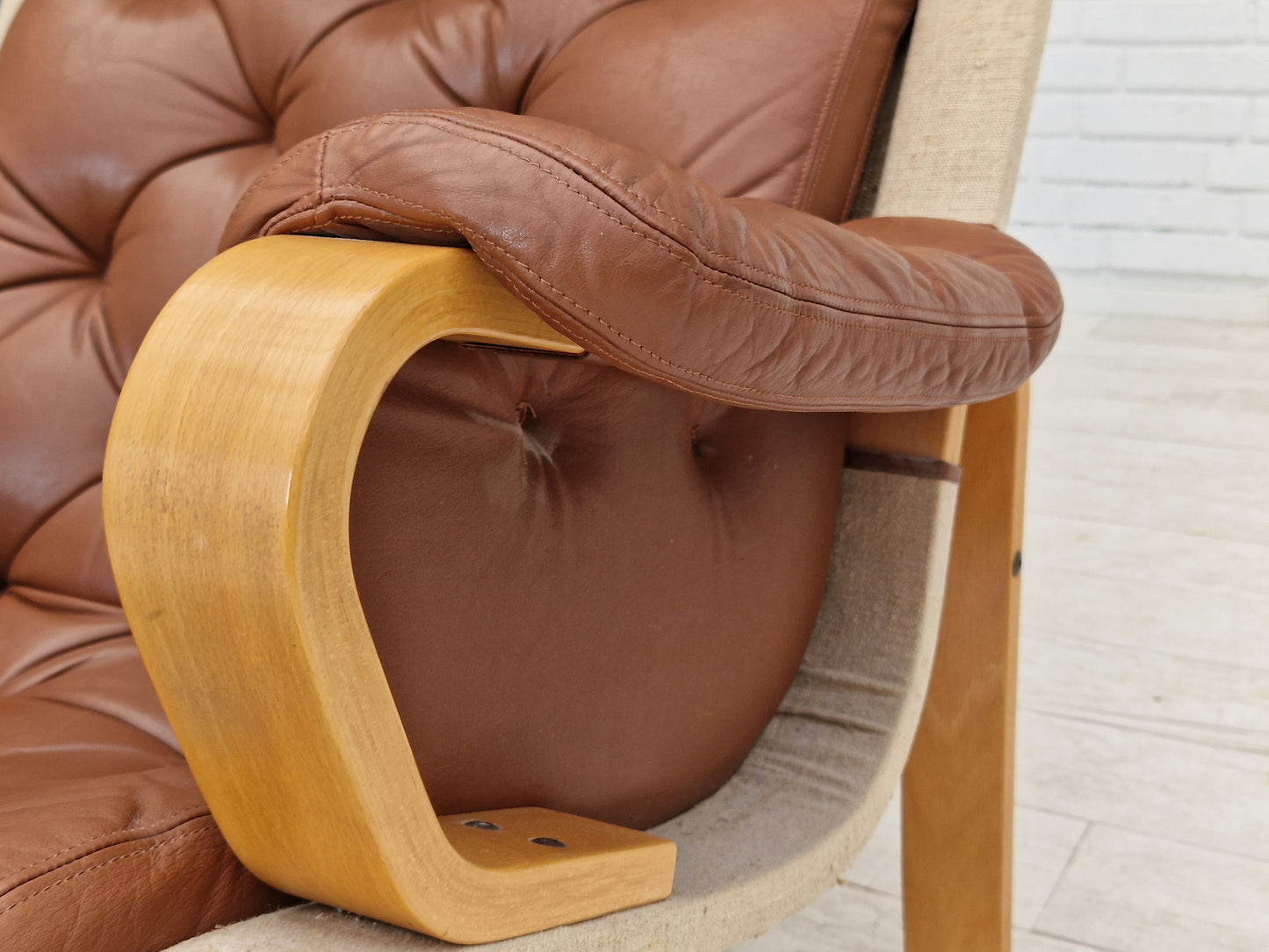 1970-80s, Danish design by Jeki Møbler, armchair in leather, beech bent wood.