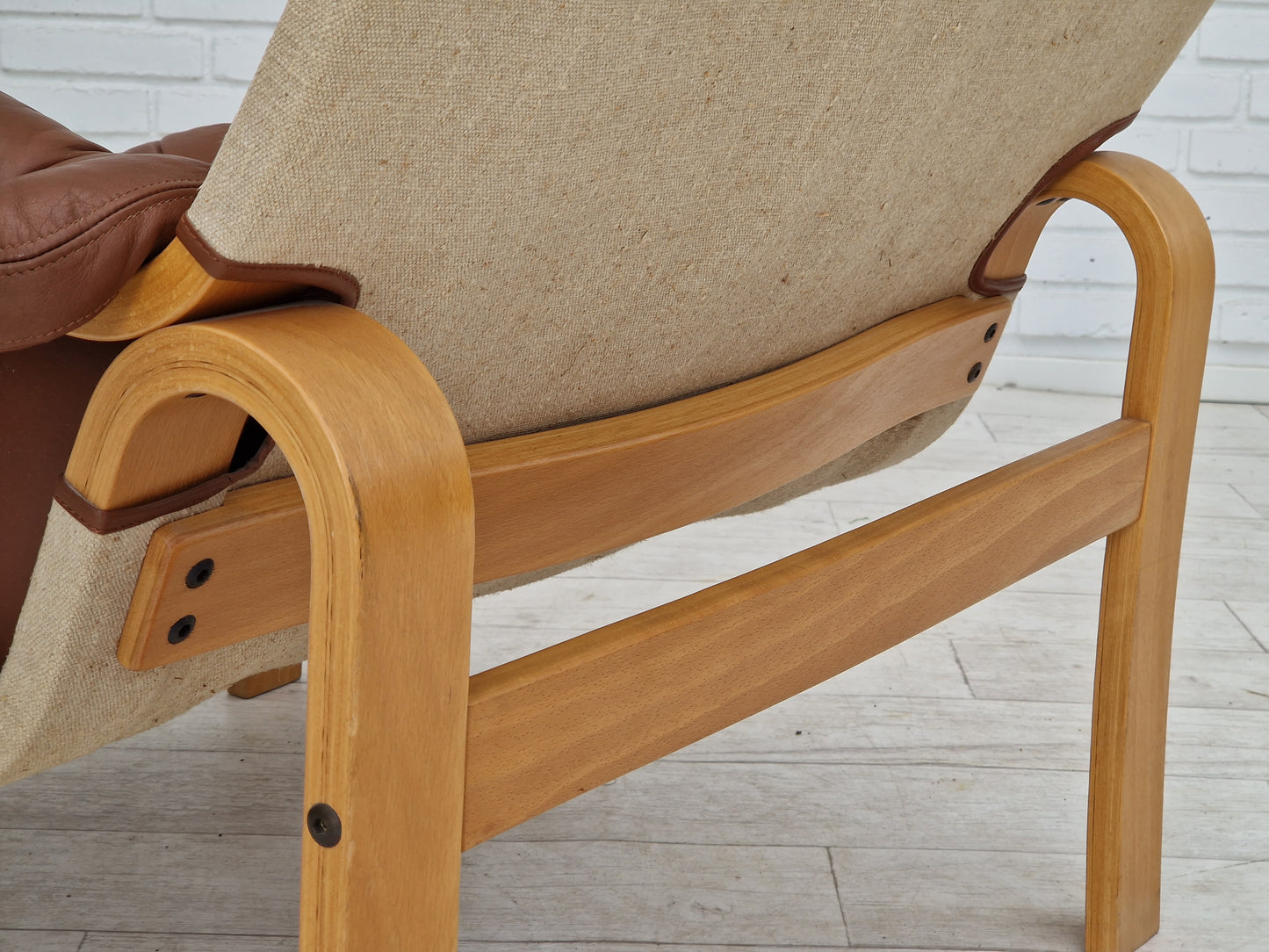 1970-80s, Danish design by Jeki Møbler, armchair in leather, beech bent wood.