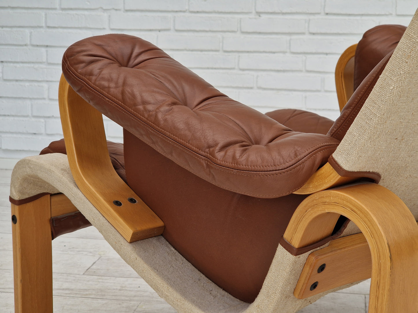 1970-80s, Danish design by Jeki Møbler, armchair in leather, beech bent wood.