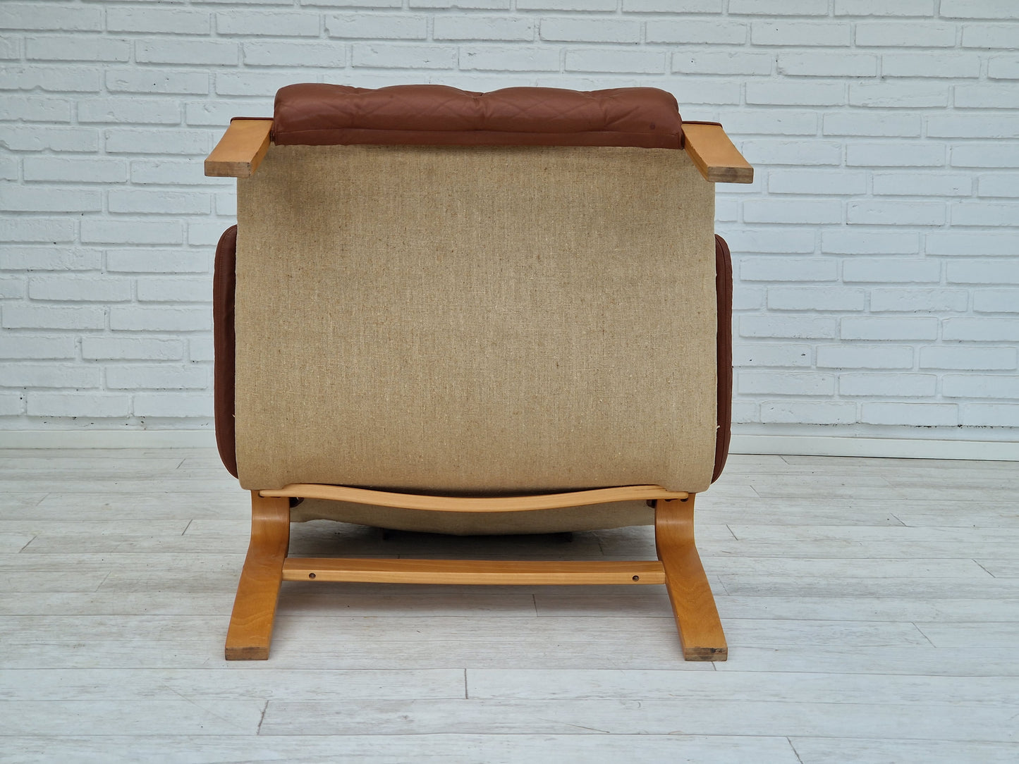 1970-80s, Danish design by Jeki Møbler, armchair in leather, beech bent wood.