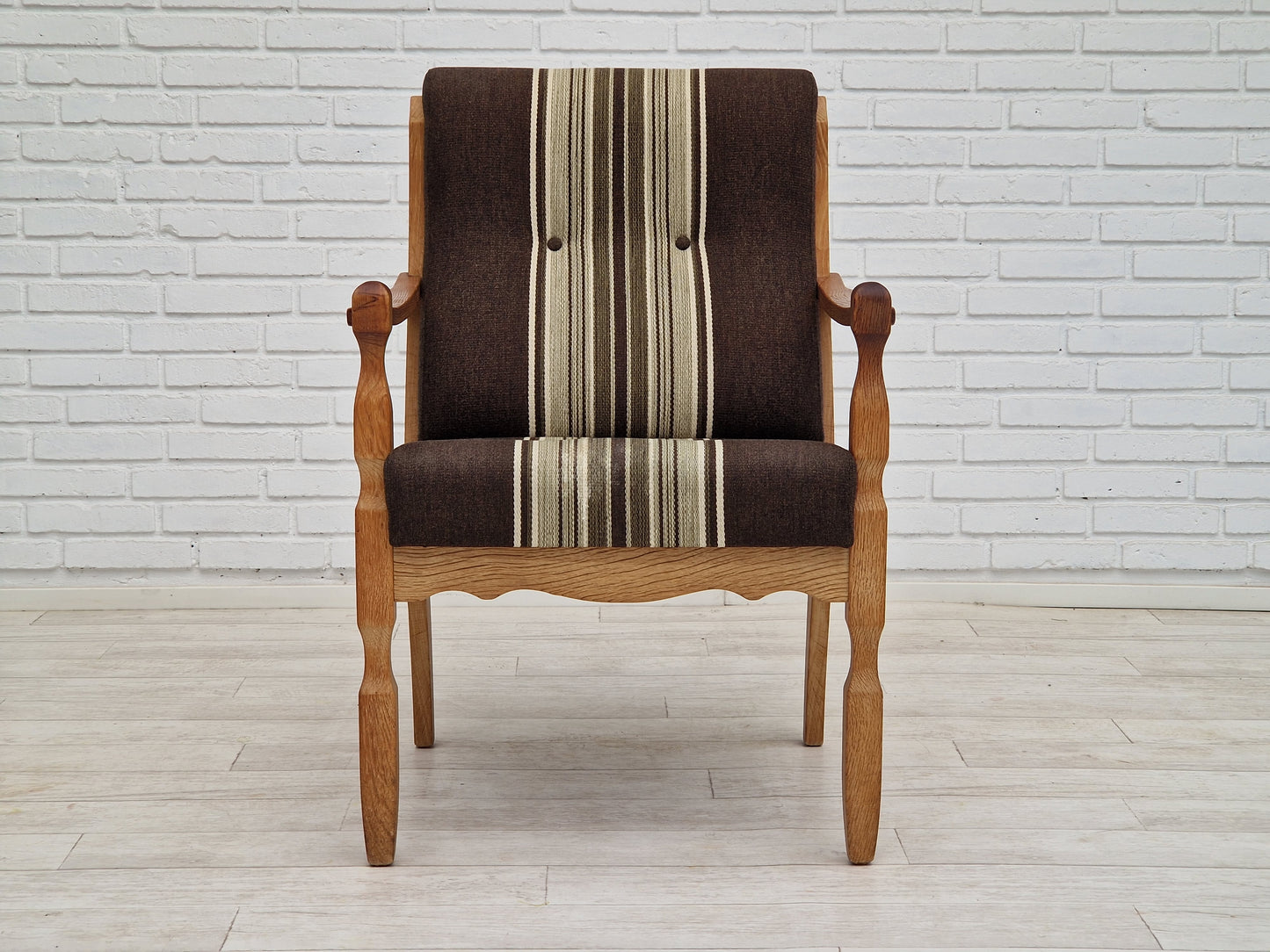 1970s, Danish design, oak wood armchair in furniture wool, oak wood.