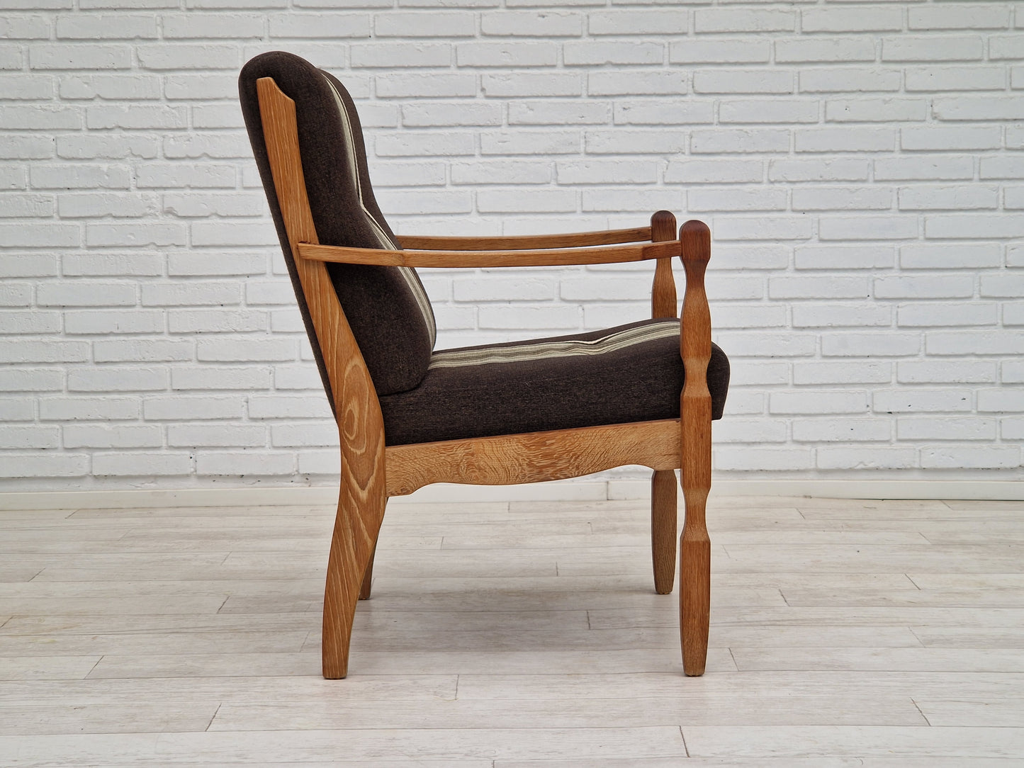 1970s, Danish design, oak wood armchair in furniture wool, oak wood.