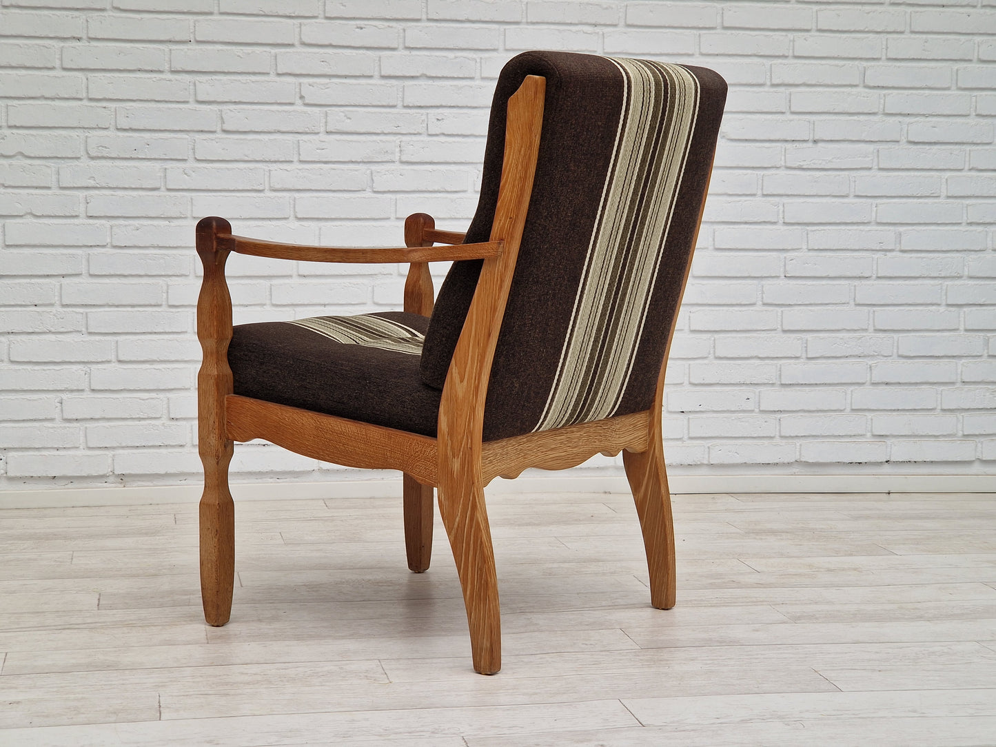 1970s, Danish design, oak wood armchair in furniture wool, oak wood.