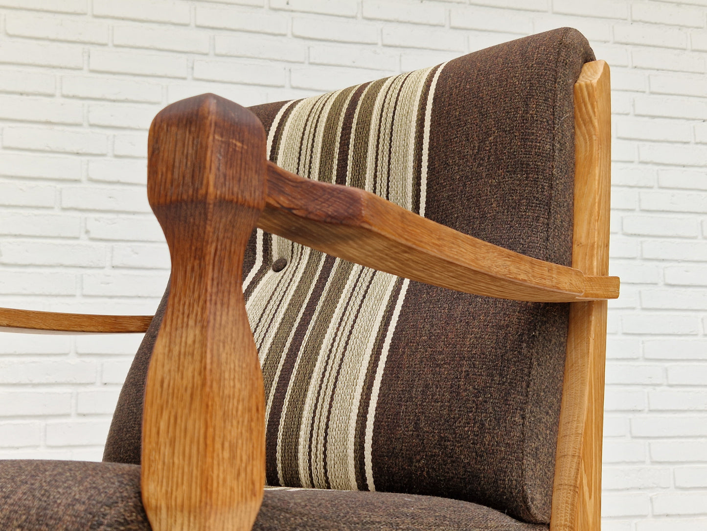 1970s, Danish design, oak wood armchair in furniture wool, oak wood.