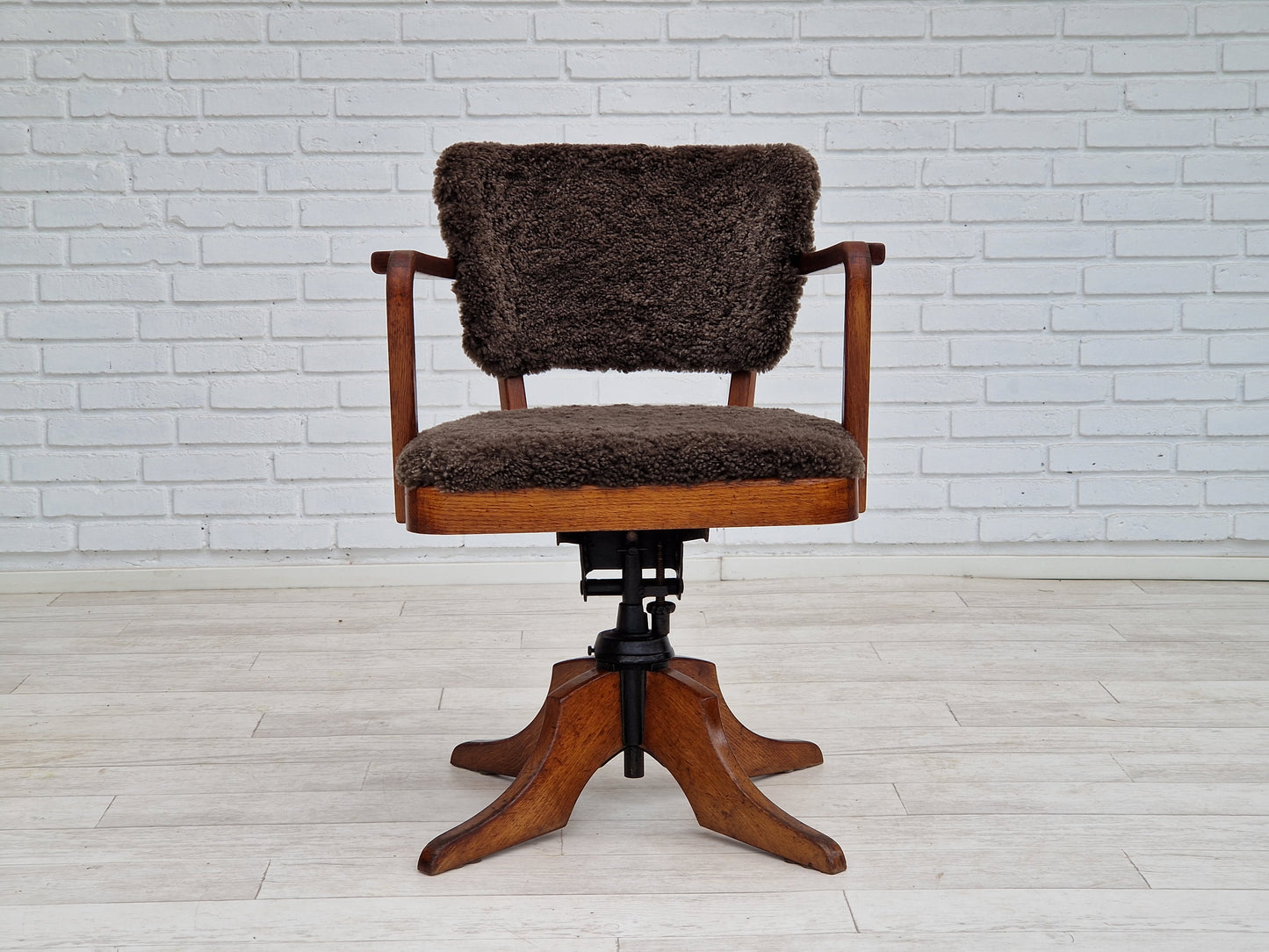 1940s, Danish design, reupholstered swivel chair, tilt function, lambskin, Ehapa Møbelfabrikken.