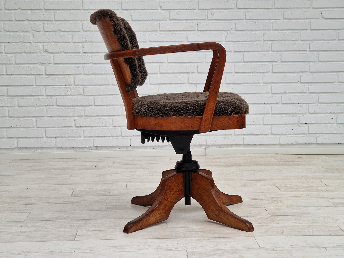 1940s, Danish design, reupholstered swivel chair, tilt function, lambskin, Ehapa Møbelfabrikken.