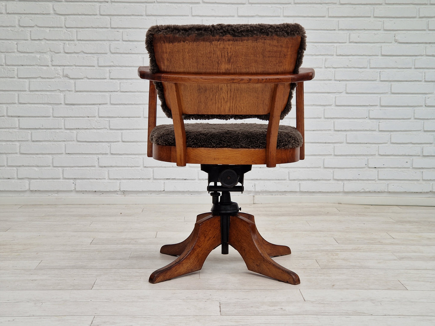 1940s, Danish design, reupholstered swivel chair, tilt function, lambskin, Ehapa Møbelfabrikken.