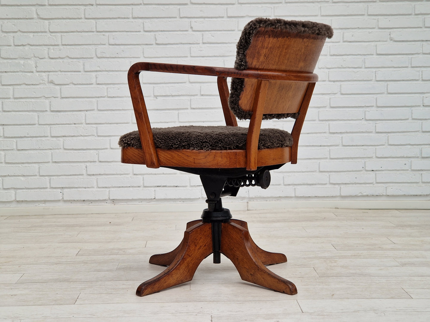 1940s, Danish design, reupholstered swivel chair, tilt function, lambskin, Ehapa Møbelfabrikken.