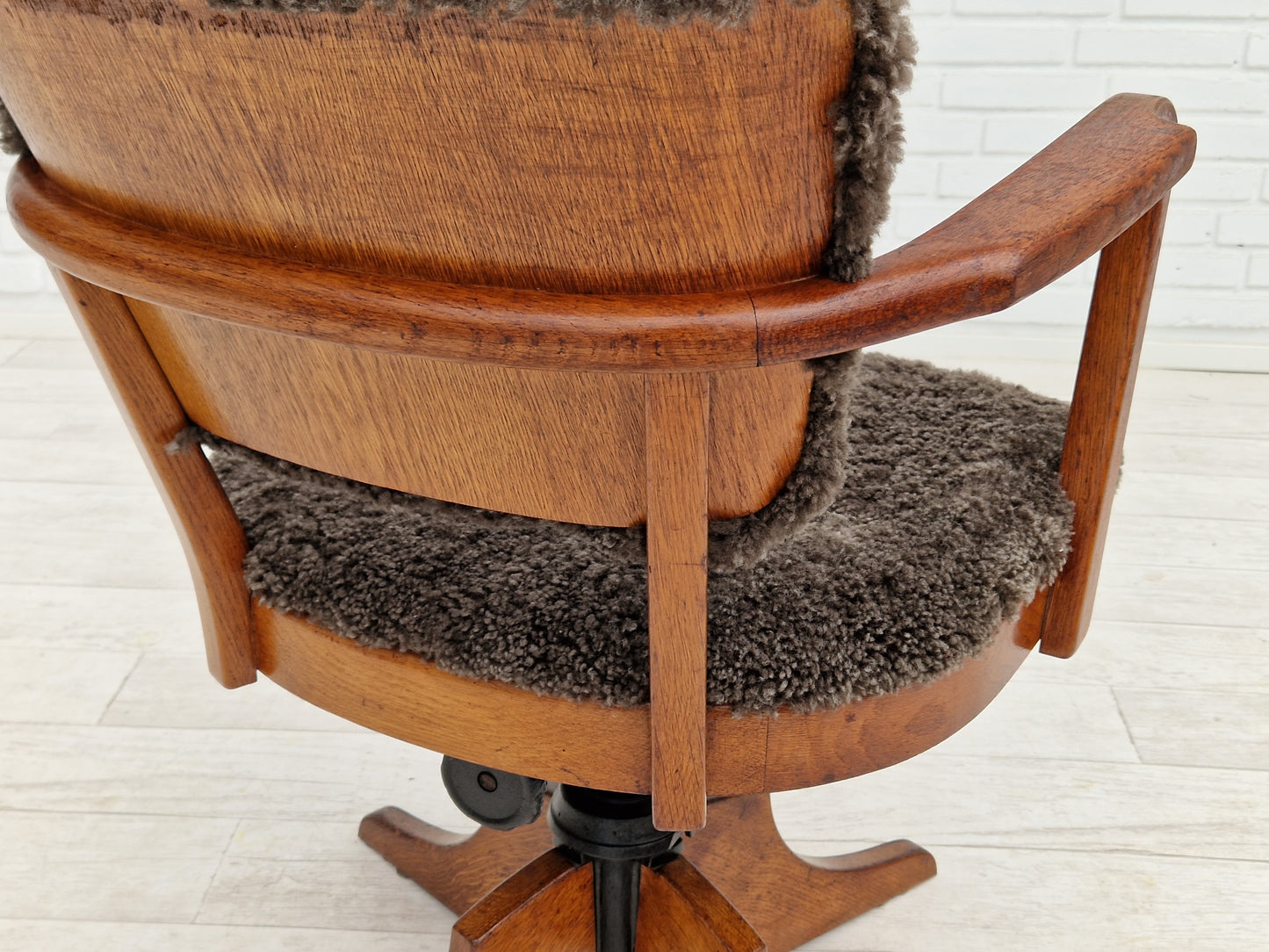 1940s, Danish design, reupholstered swivel chair, tilt function, lambskin, Ehapa Møbelfabrikken.