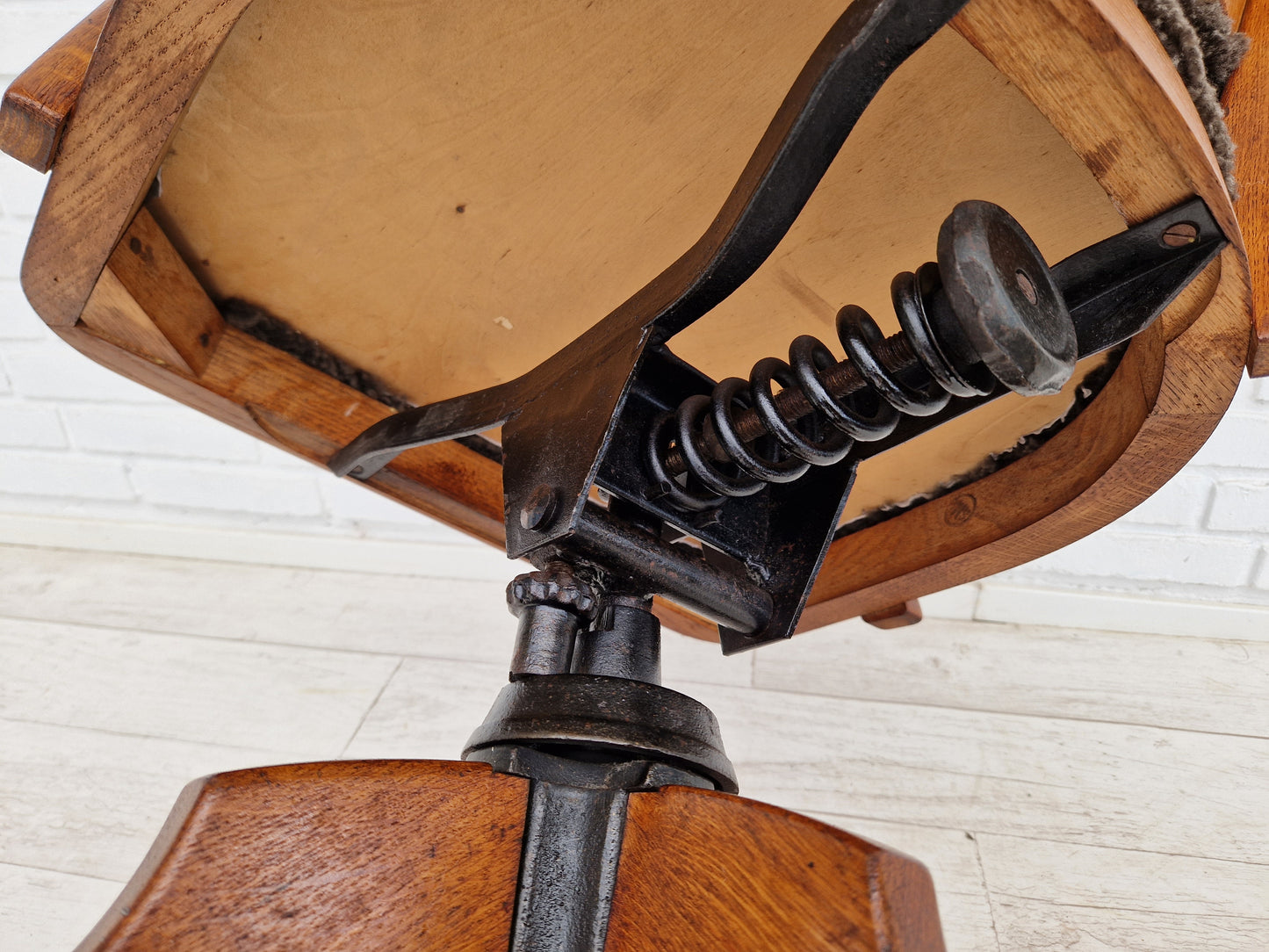 1940s, Danish design, reupholstered swivel chair, tilt function, lambskin, Ehapa Møbelfabrikken.