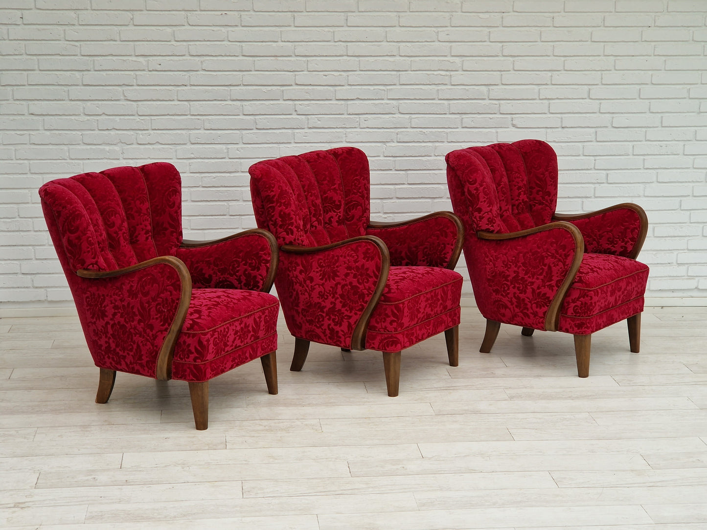 1960s, Danish design by Alfred Christensen, armchair in cherry red fabric, original condition.