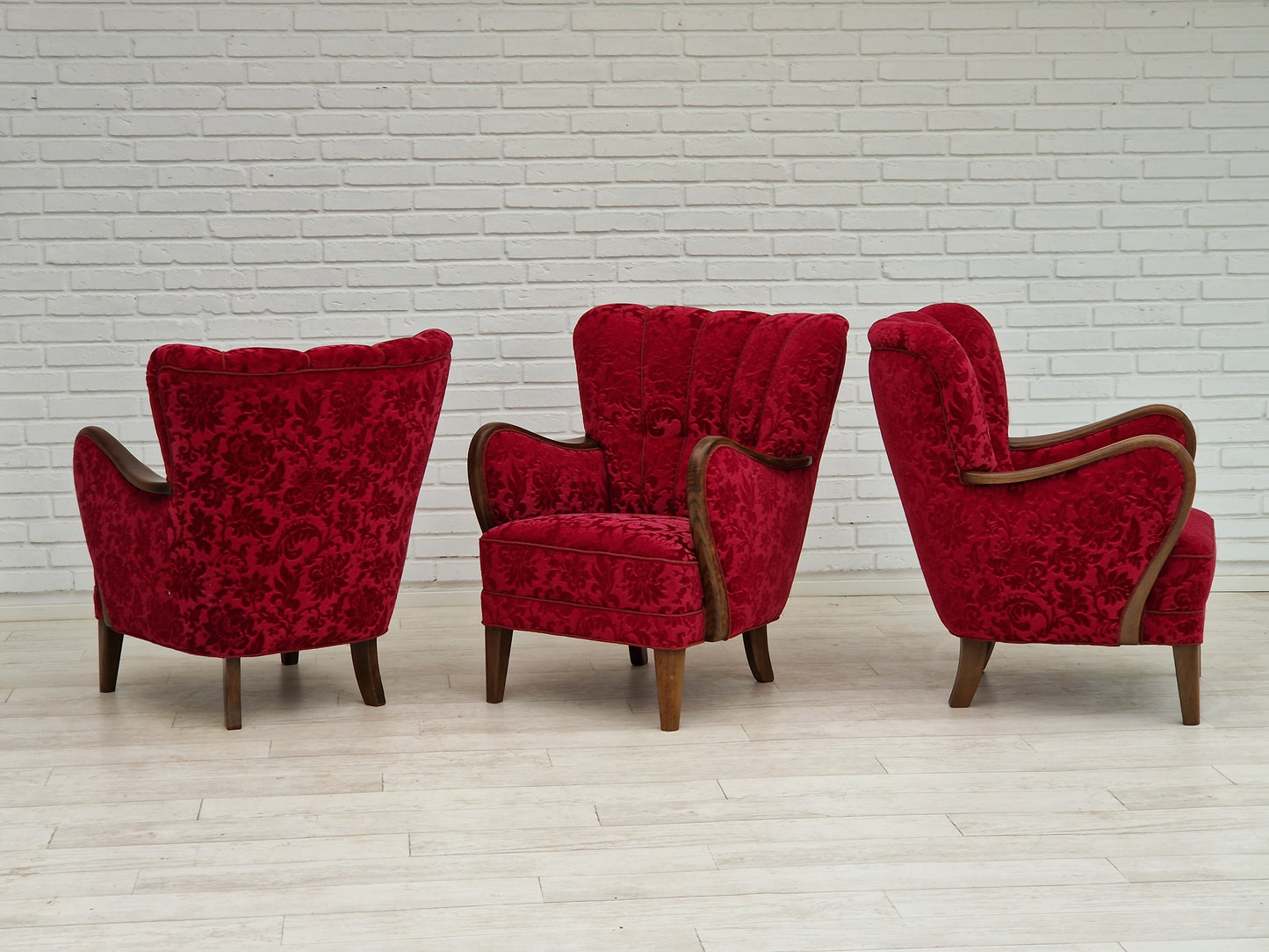 1960s, Danish design by Alfred Christensen, armchair in cherry red fabric, original condition.