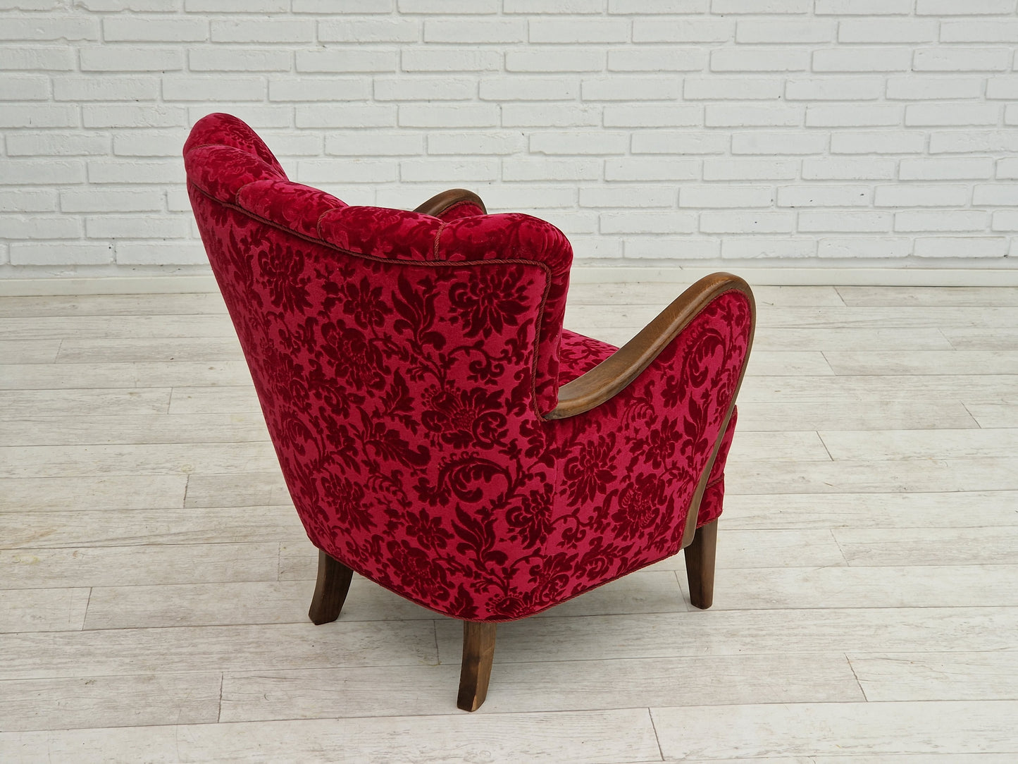 1960s, Danish design by Alfred Christensen, armchair in cherry red fabric, original condition.