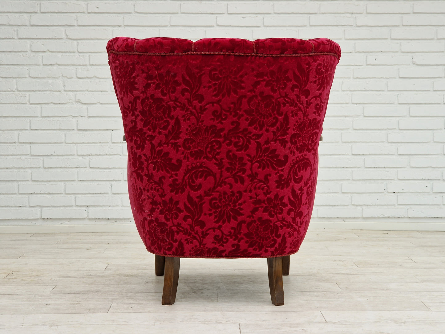 1960s, Danish design by Alfred Christensen, armchair in cherry red fabric, original condition.