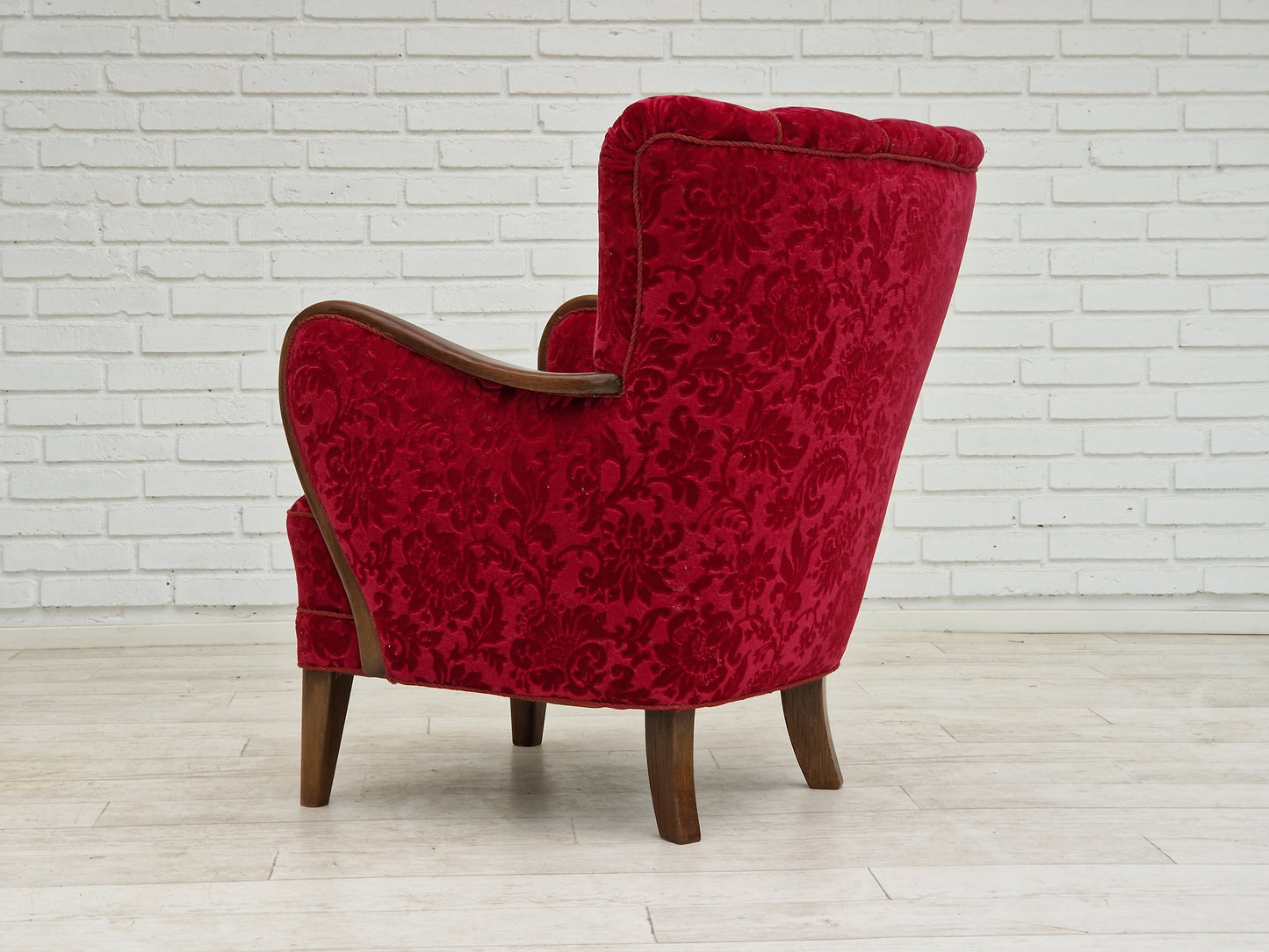 1960s, Danish design by Alfred Christensen, armchair in cherry red fabric, original condition.