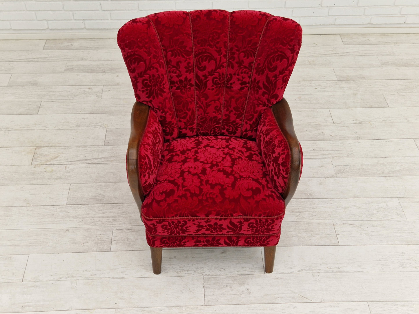 1960s, Danish design by Alfred Christensen, armchair in cherry red fabric, original condition.