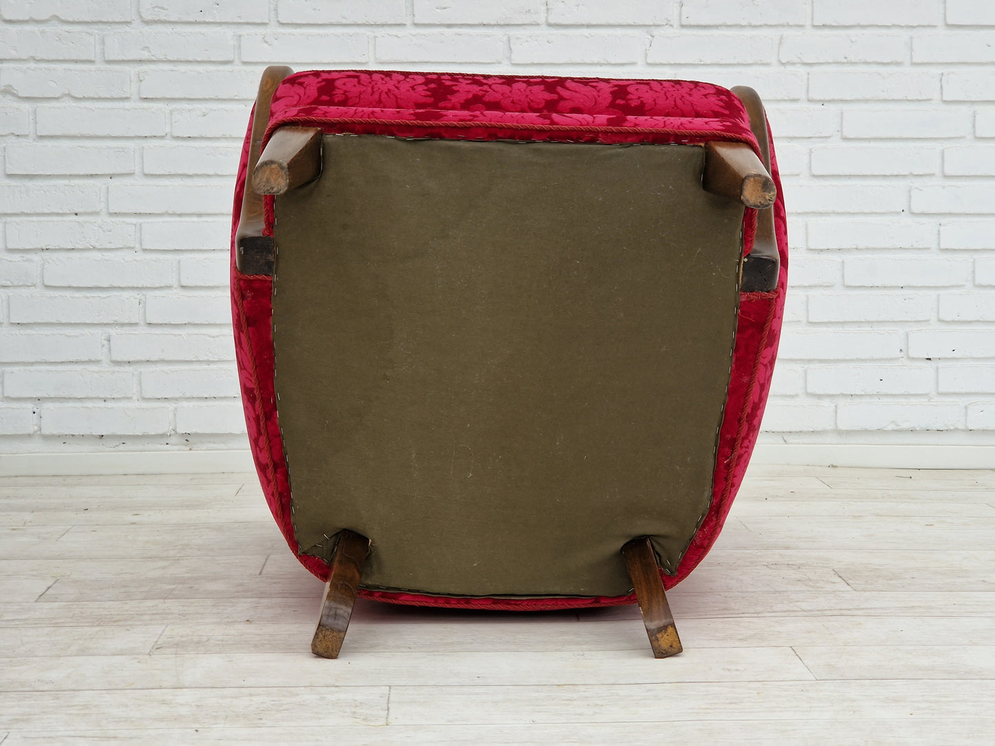 1960s, Danish design by Alfred Christensen, armchair in cherry red fabric, original condition.