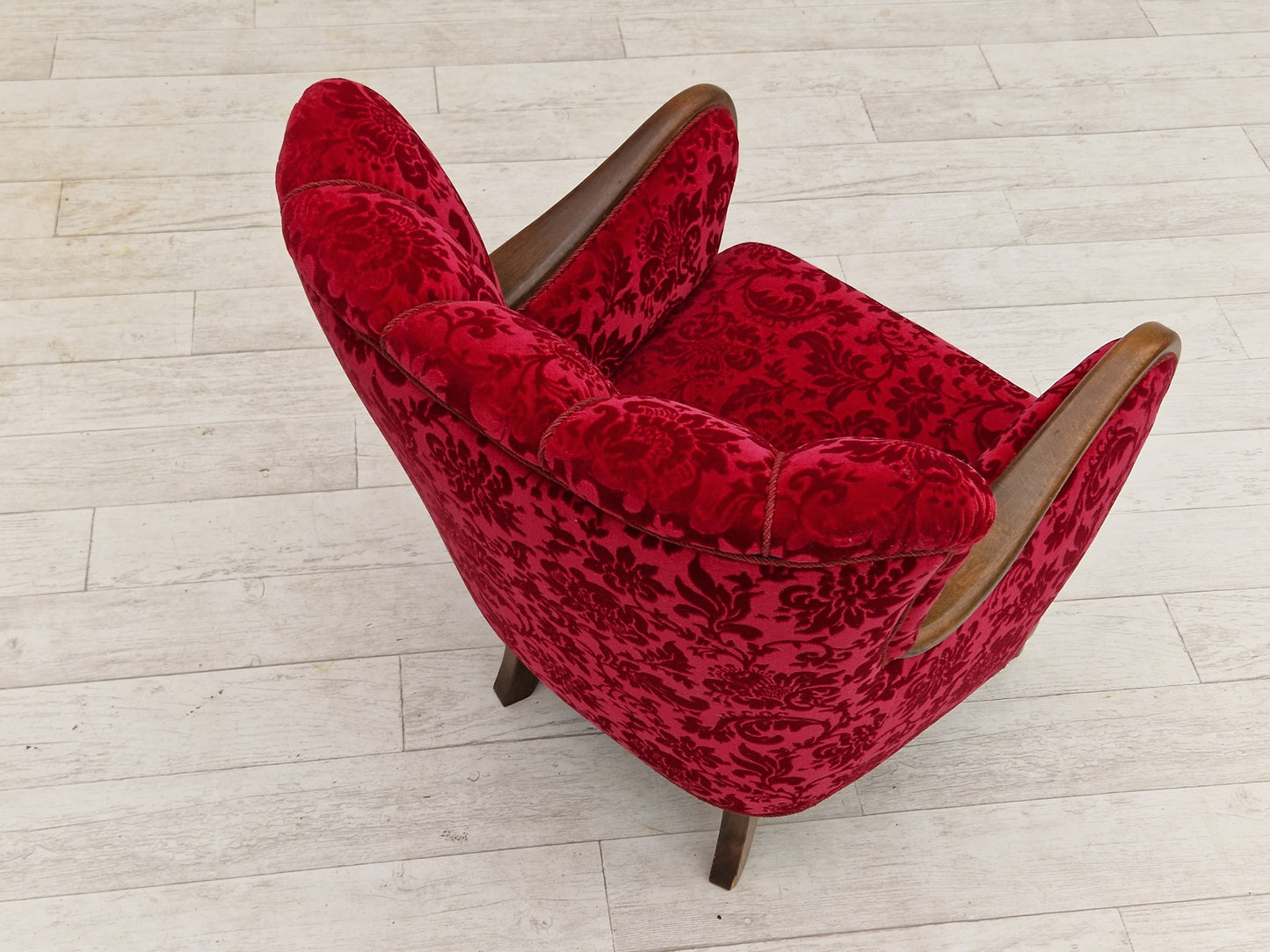 1960s, Danish design by Alfred Christensen, armchair in cherry red fabric, original condition.