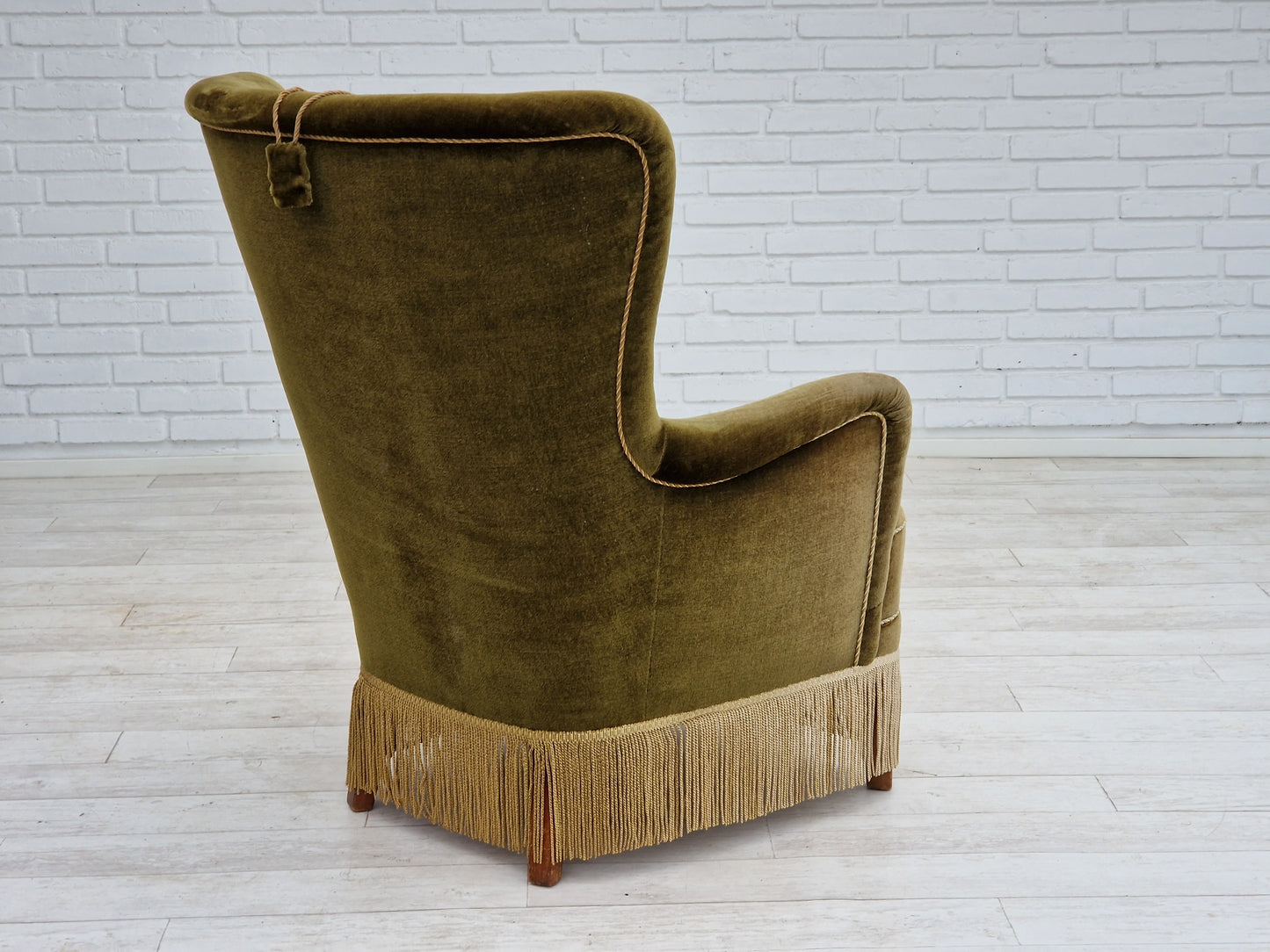 1960s, Danish vintage highback armchair in green velvet, original condition.