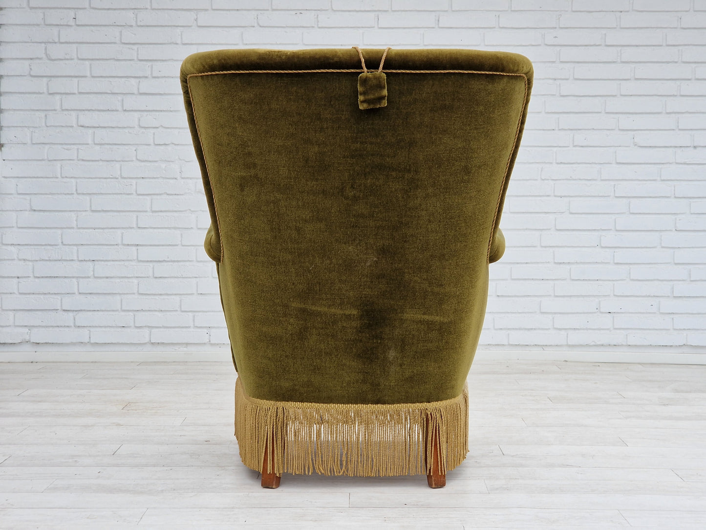 1960s, Danish vintage highback armchair in green velvet, original condition.