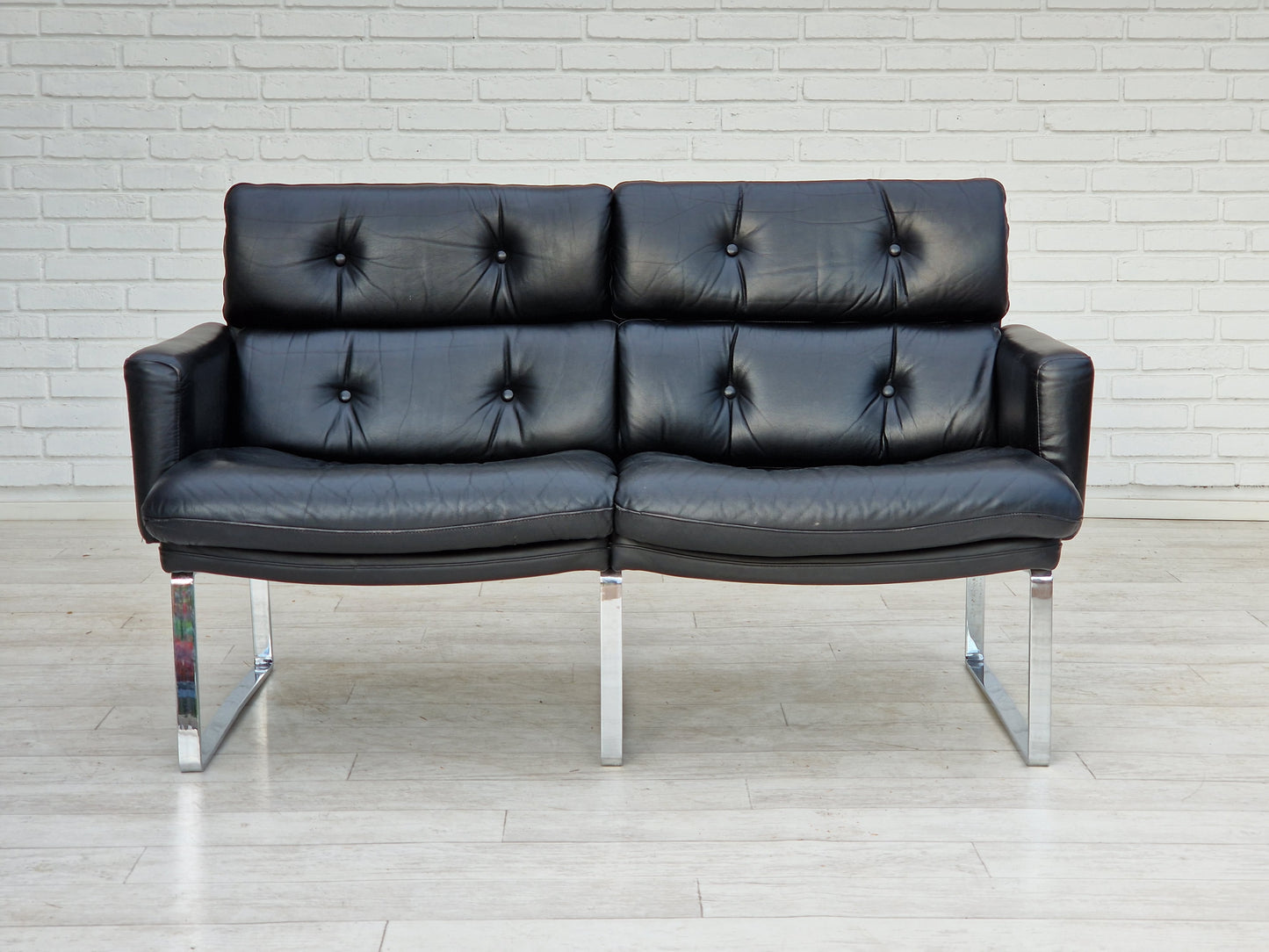 1970s, German design, 2 seater sofa, leather, chrome steel.