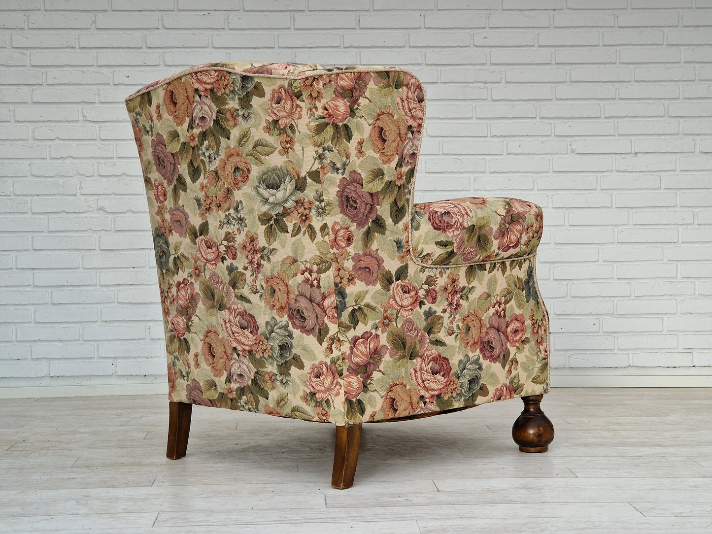 1950s, Danish vintage relax chair in "flowers" fabric, original condition.