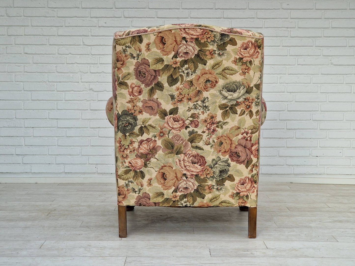 1950s, Danish vintage relax chair in "flowers" fabric, original condition.