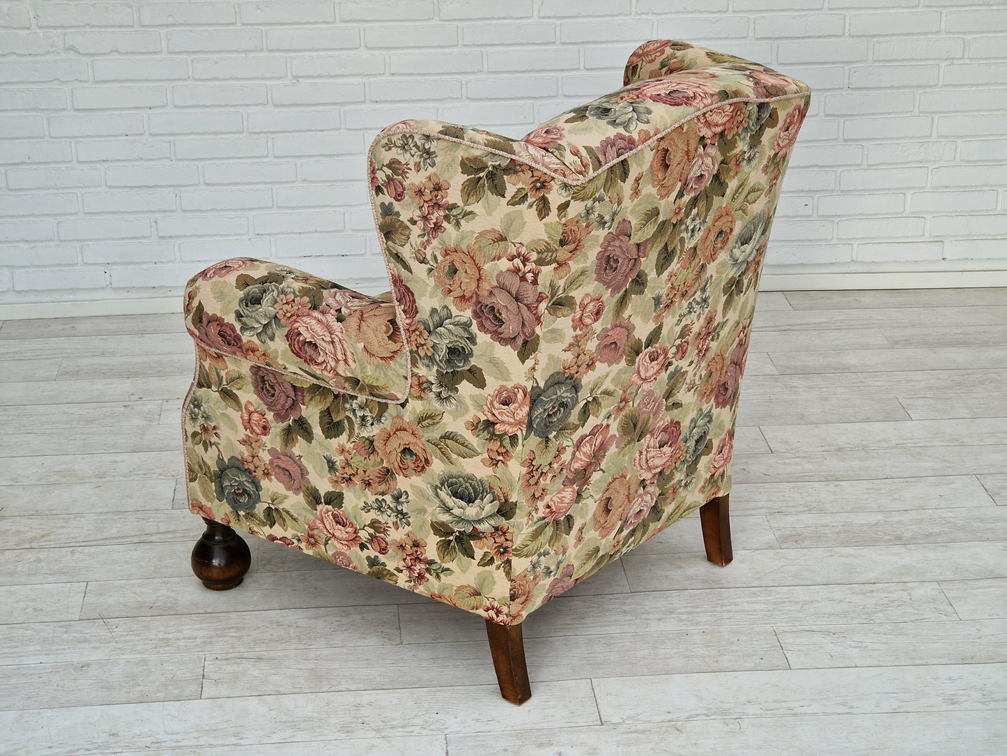 1950s, Danish vintage relax chair in "flowers" fabric, original condition.