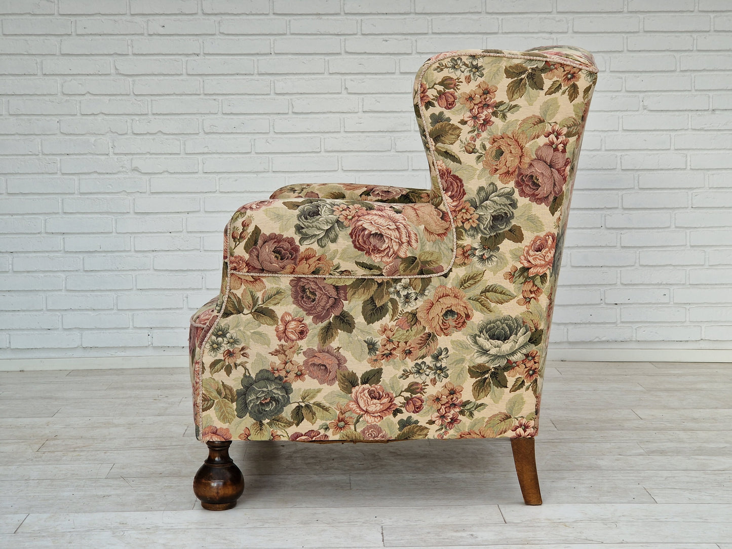 1950s, Danish vintage relax chair in "flowers" fabric, original condition.