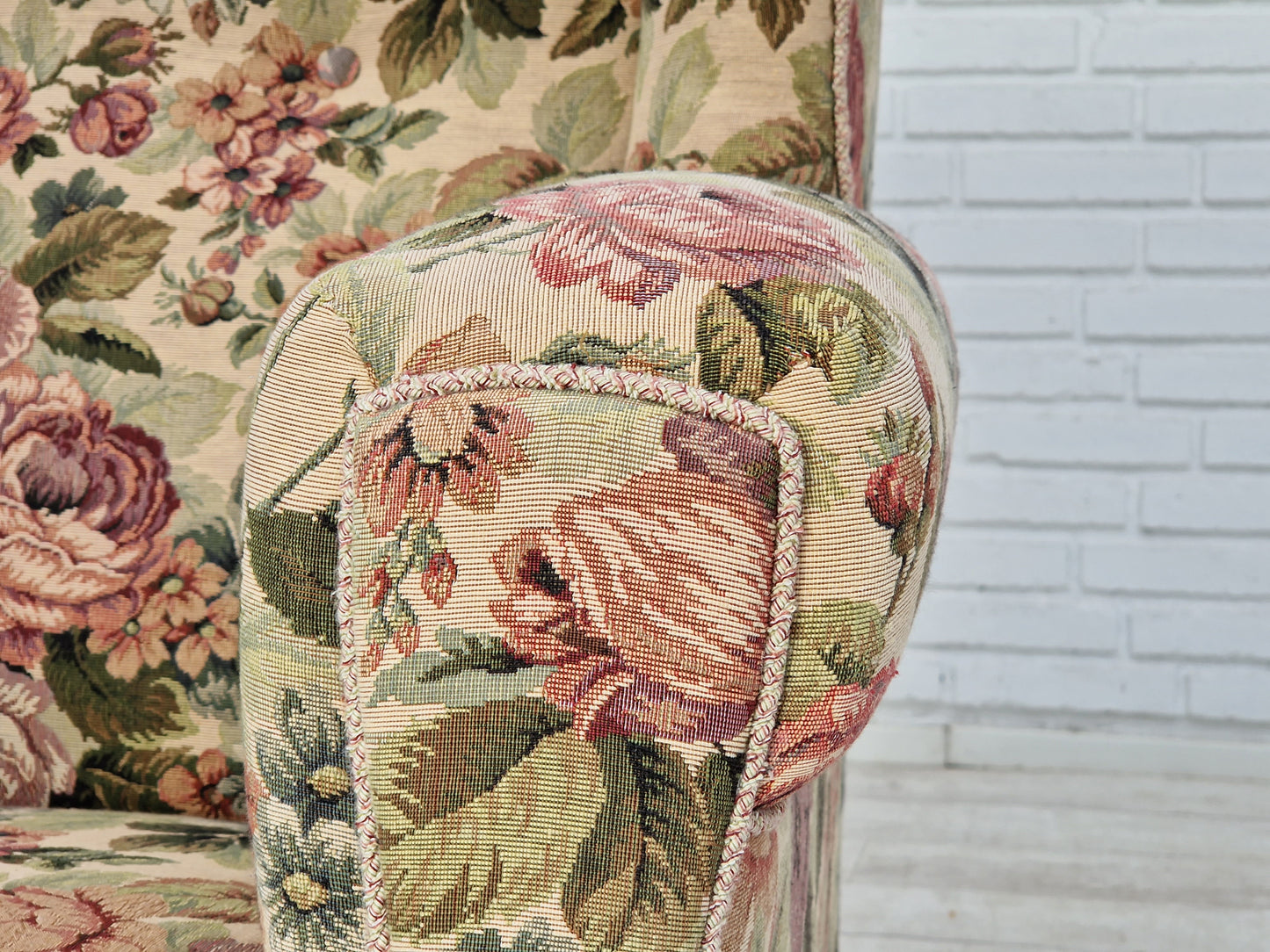 1950s, Danish vintage relax chair in "flowers" fabric, original condition.