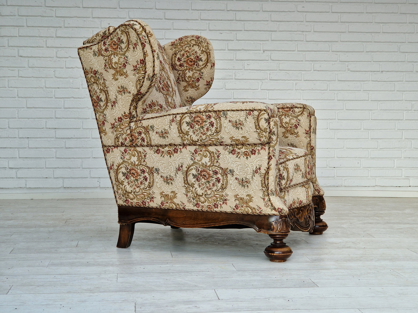 1950s, Danish vintage relax chair in "flowers" fabric, very good condition.