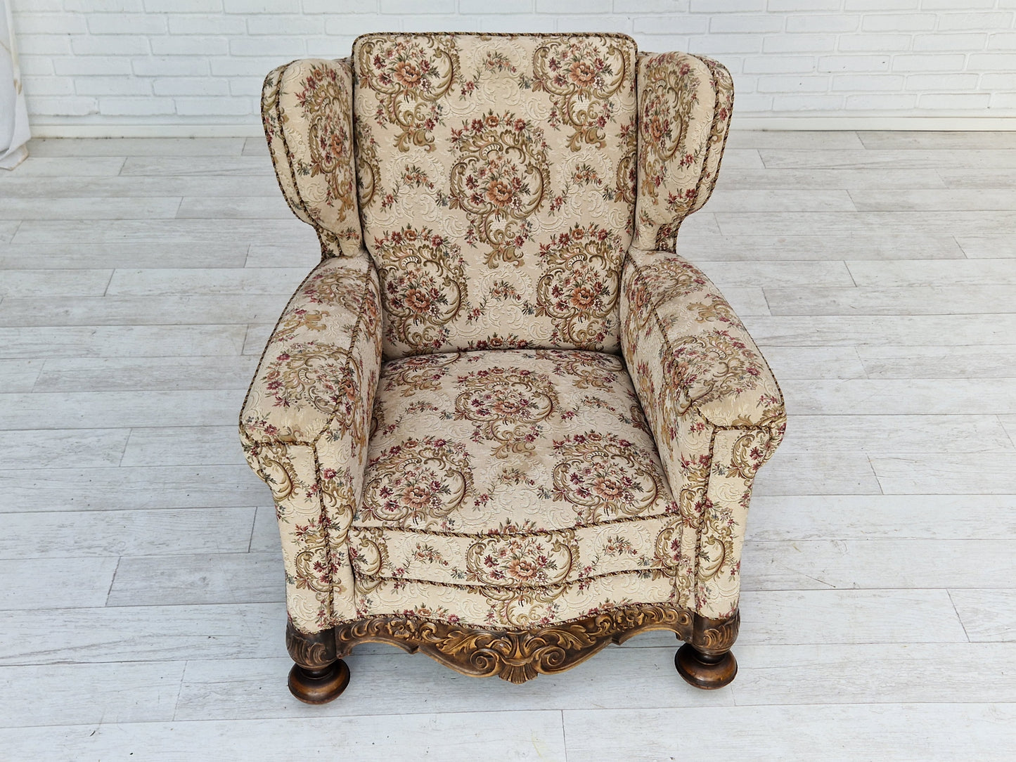 1950s, Danish vintage relax chair in "flowers" fabric, very good condition.