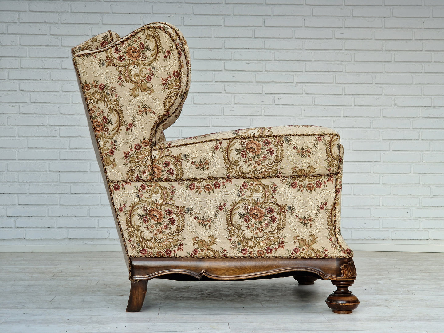 1950s, Danish vintage relax chair in "flowers" fabric, very good condition.