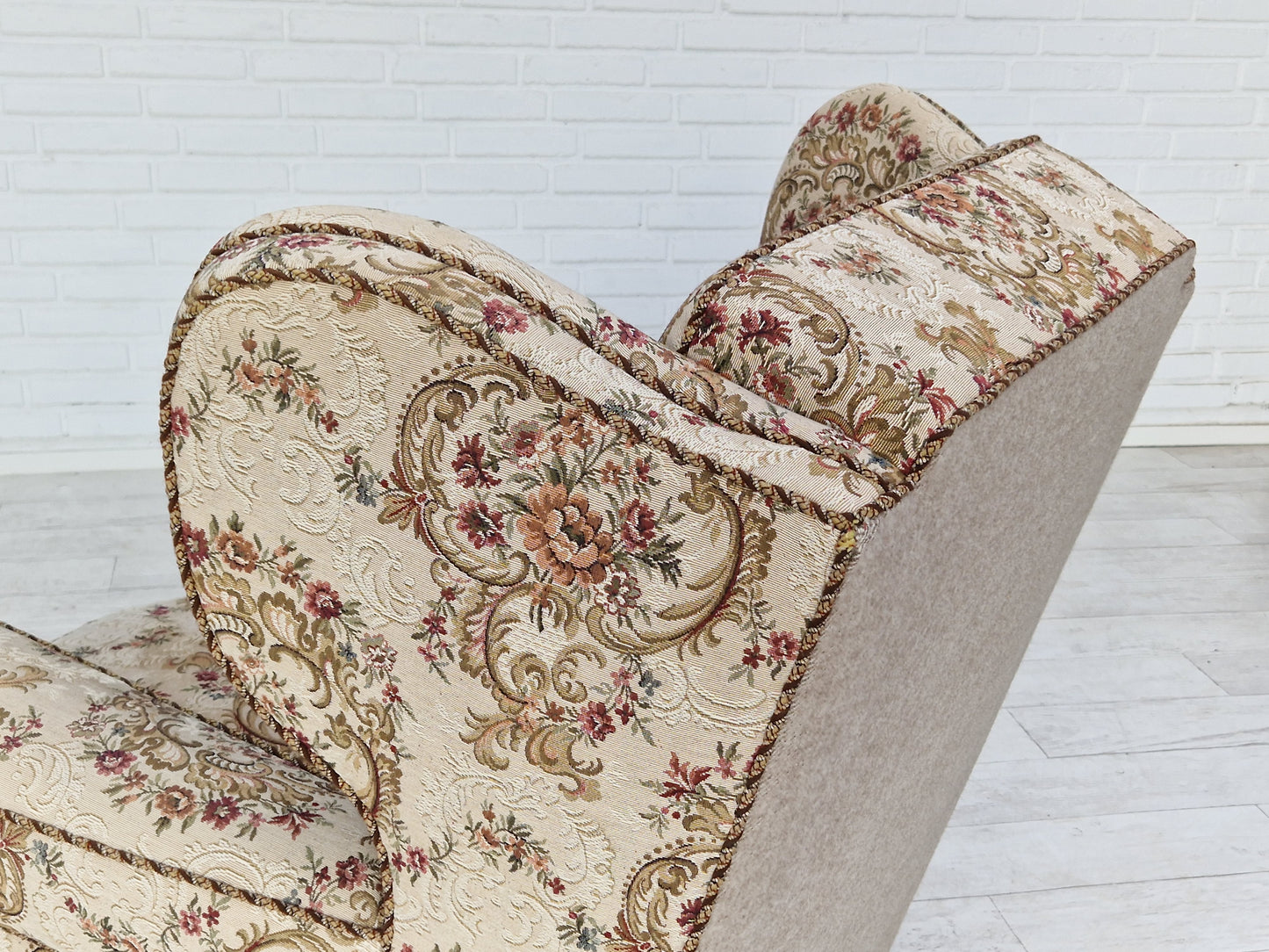 1950s, Danish vintage relax chair in "flowers" fabric, very good condition.