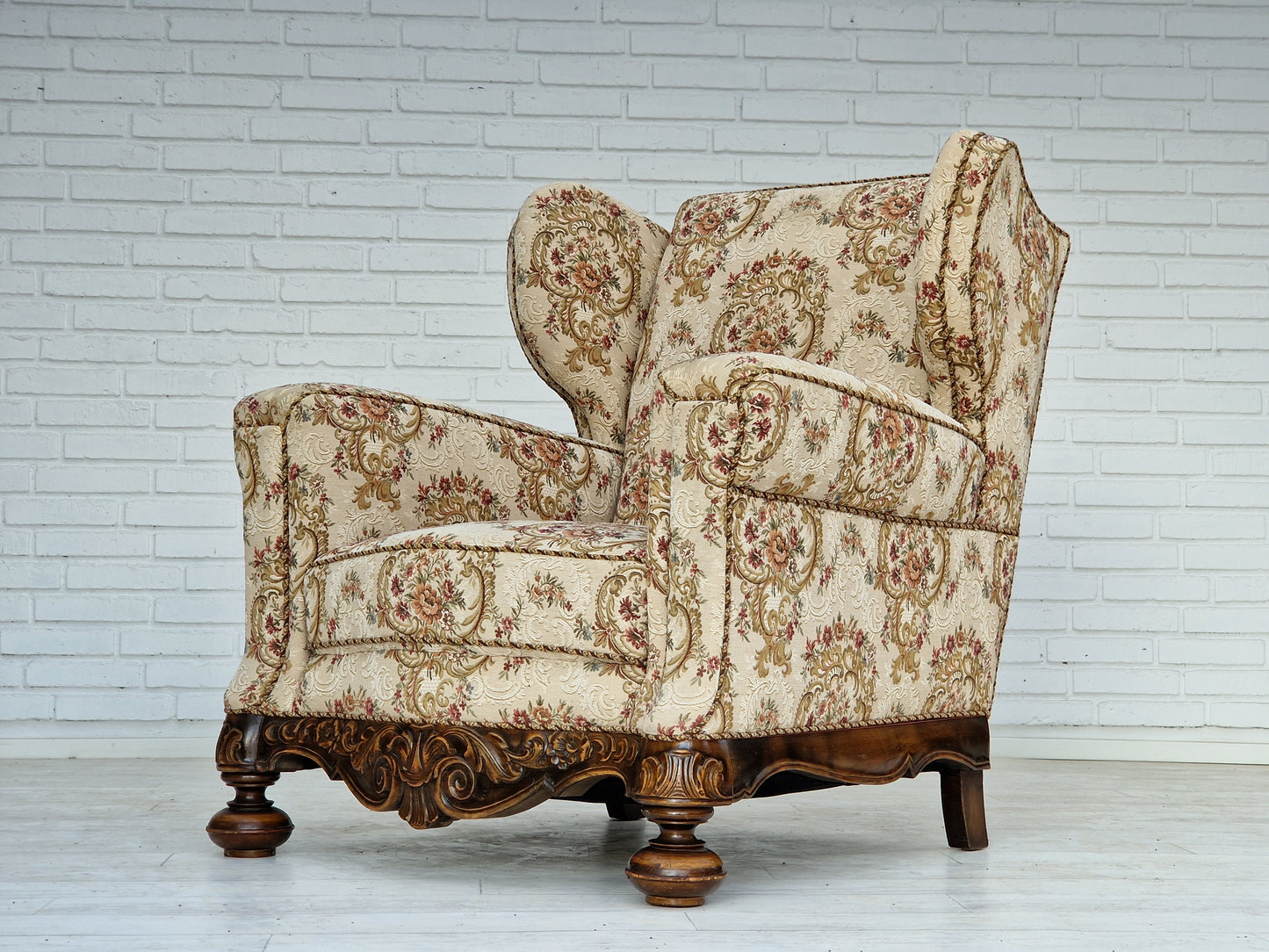 1950s, Danish vintage relax chair in "flowers" fabric, very good condition.