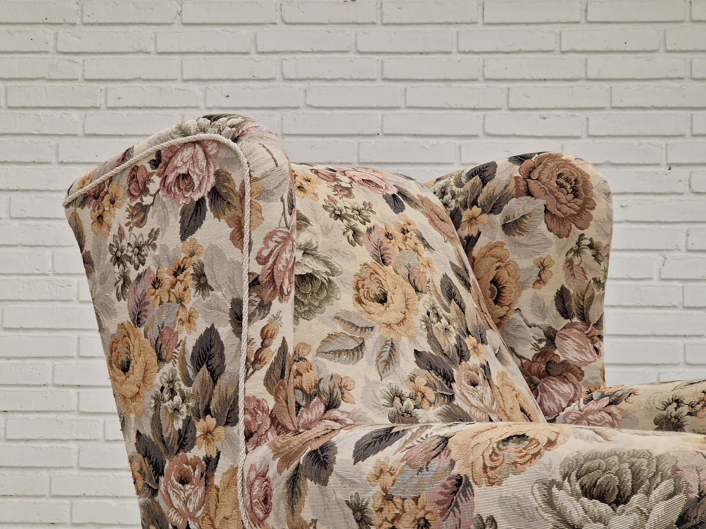 1950s, Danish vintage relax chair in "flowers" fabric, original condition.