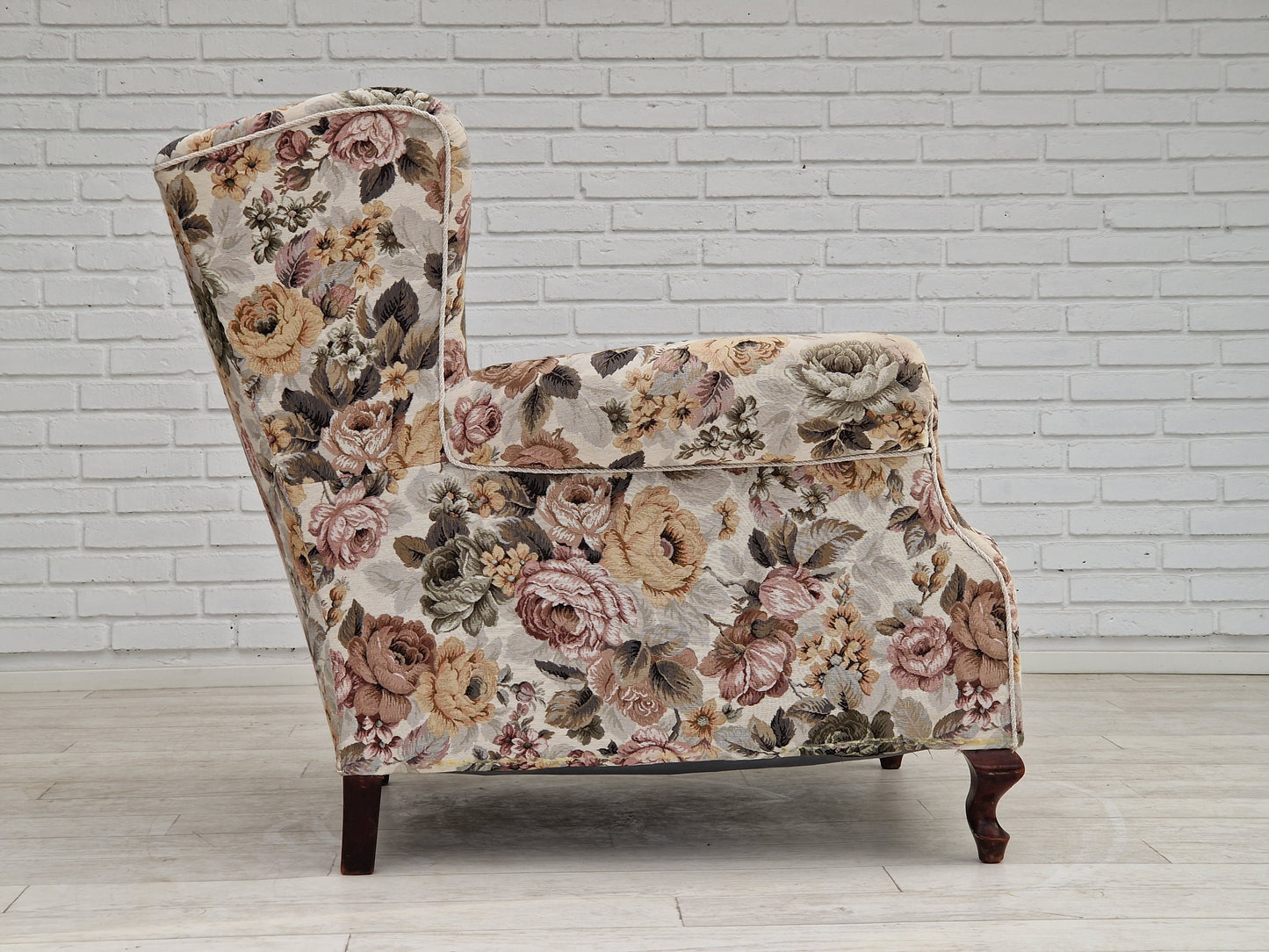 1950s, Danish vintage relax chair in "flowers" fabric, original condition.