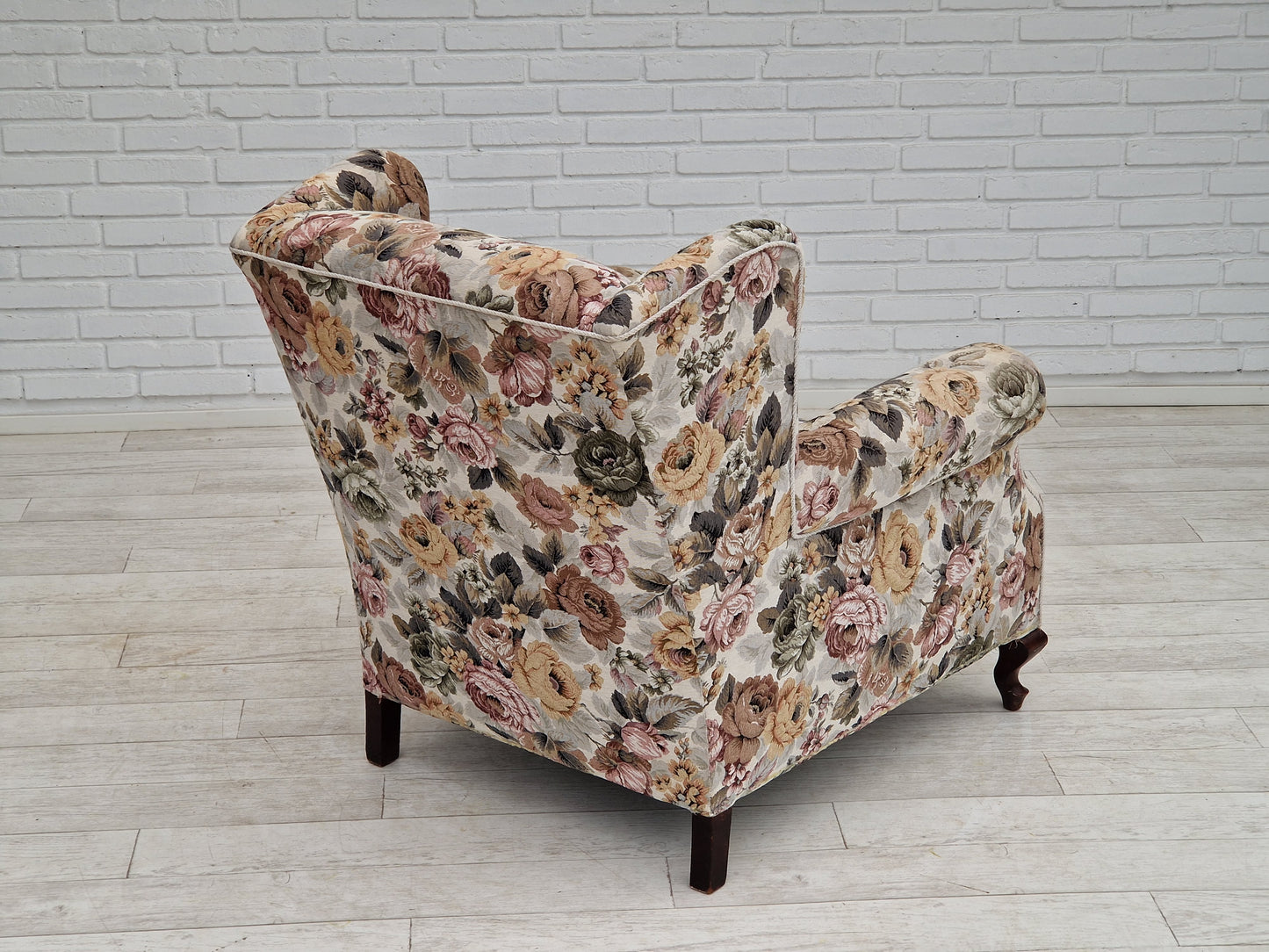 1950s, Danish vintage relax chair in "flowers" fabric, original condition.