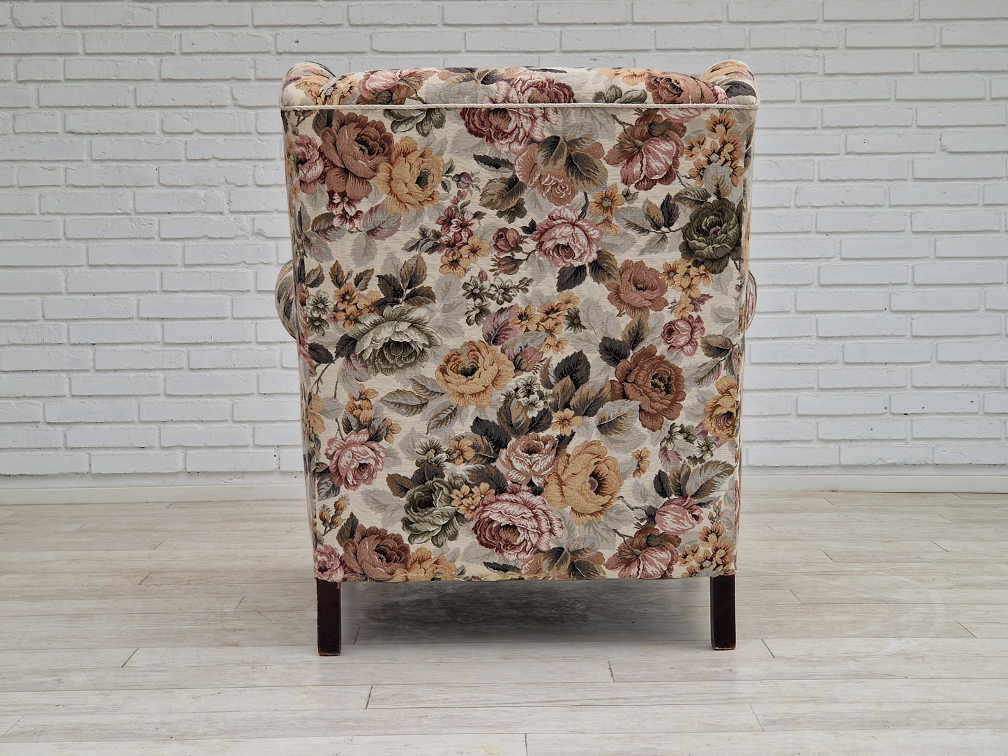 1950s, Danish vintage relax chair in "flowers" fabric, original condition.