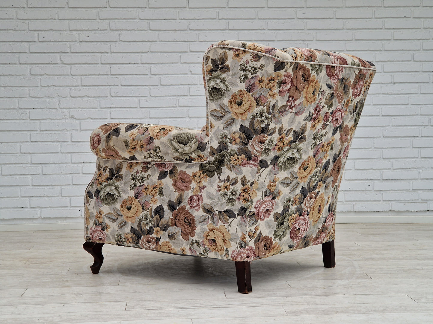 1950s, Danish vintage relax chair in "flowers" fabric, original condition.