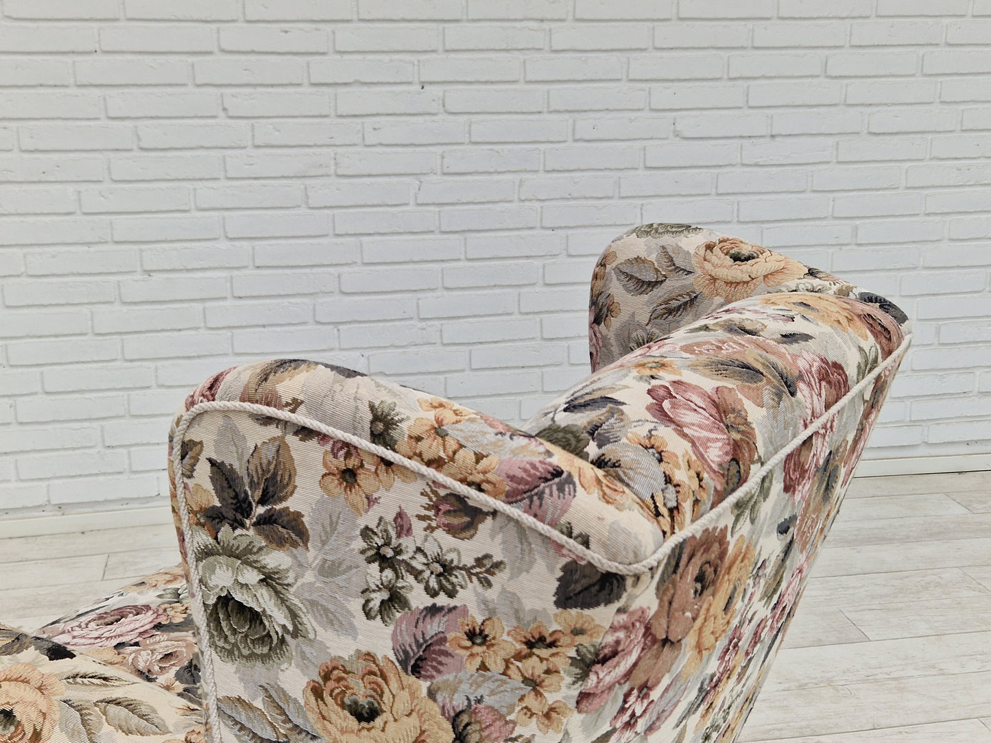 1950s, Danish vintage relax chair in "flowers" fabric, original condition.