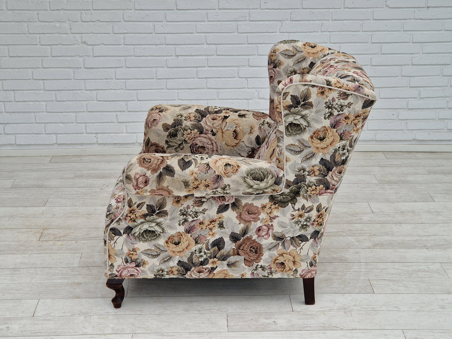 1950s, Danish vintage relax chair in "flowers" fabric, original condition.