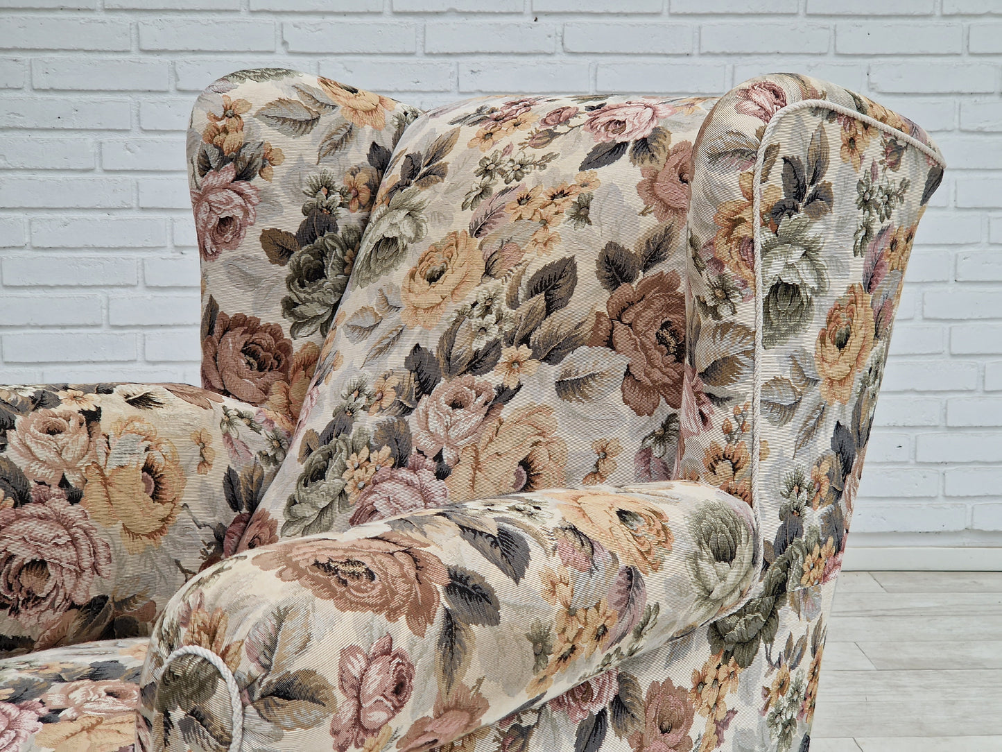 1950s, Danish vintage relax chair in "flowers" fabric, original condition.