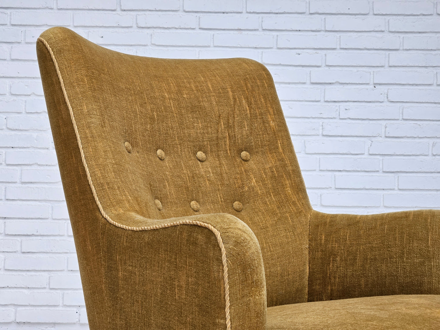 1960s, Danish armchair, original upholstery, light green velour.