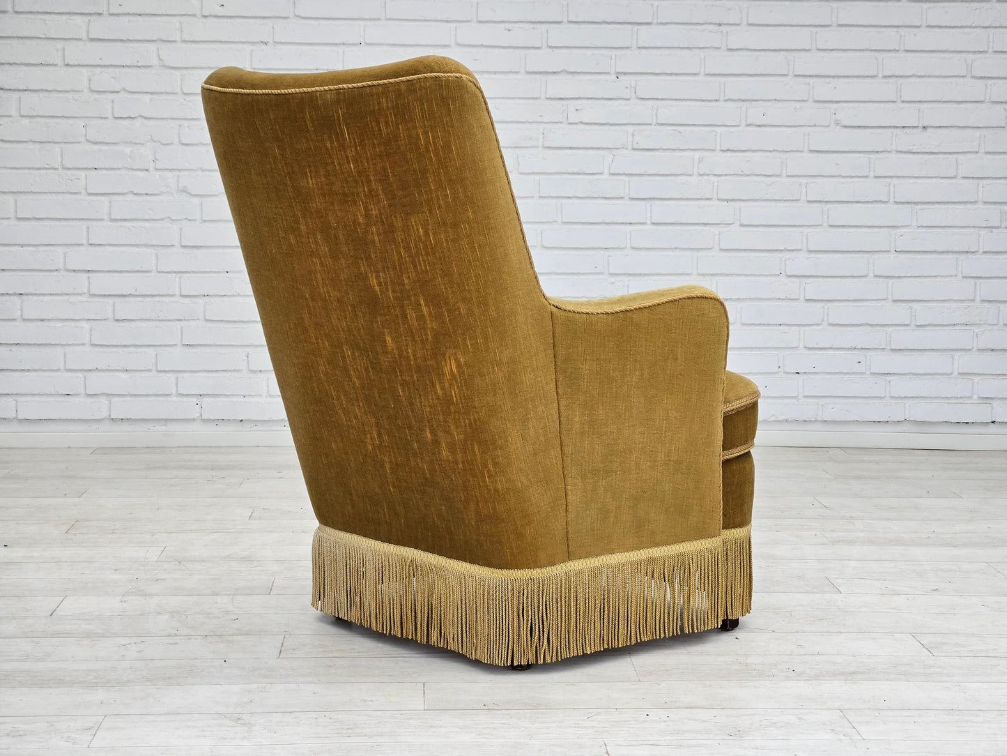 1960s, Danish armchair, original upholstery, light green velour.