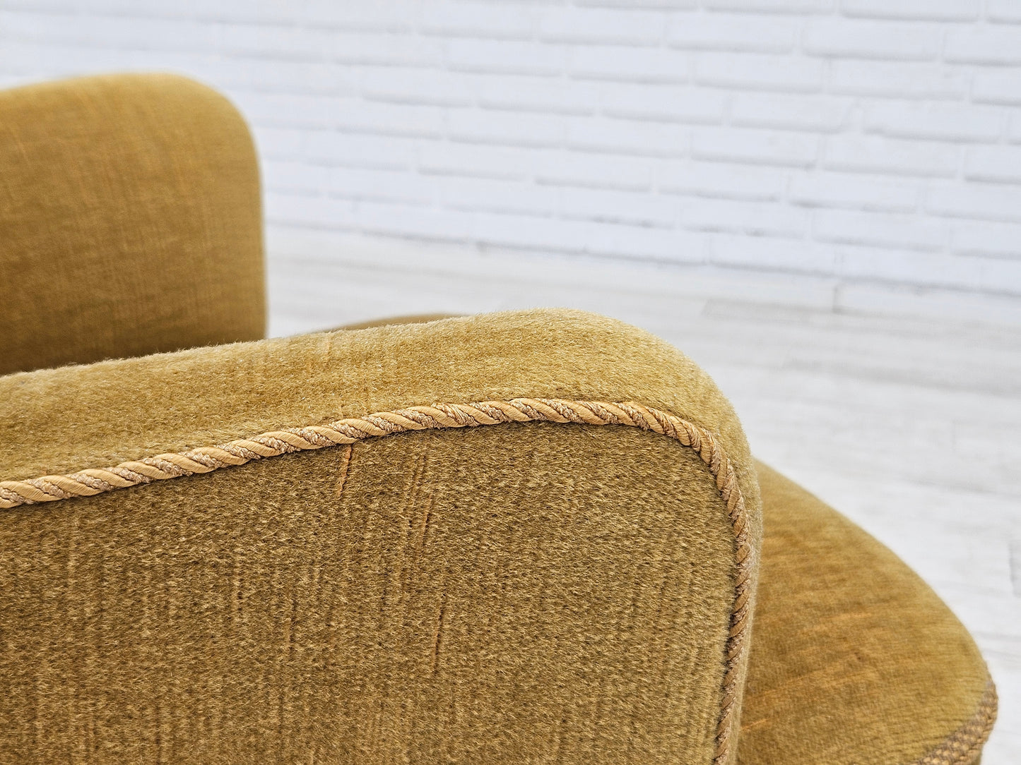 1960s, Danish armchair, original upholstery, light green velour.