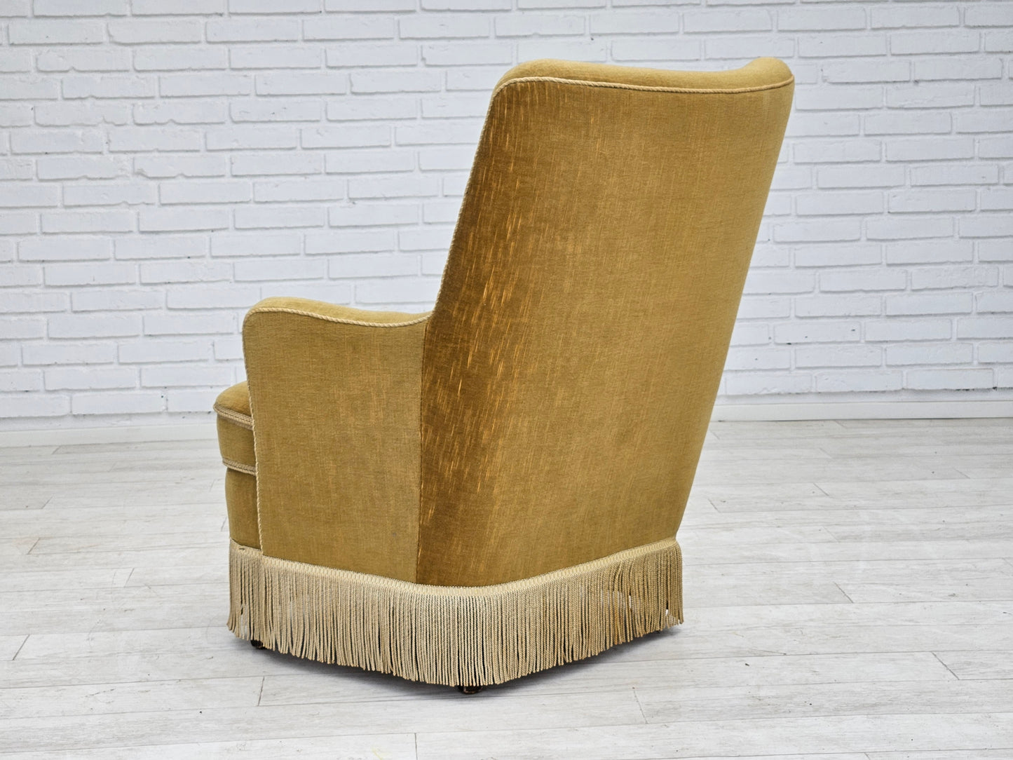 1960s, Danish armchair, original upholstery, light green velour.