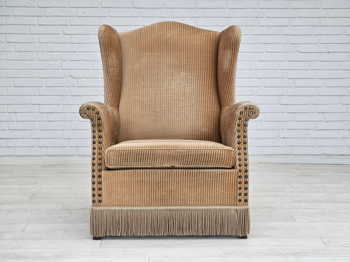 1970s, Danish design, armchair in corduroy, ash wood, original condition.