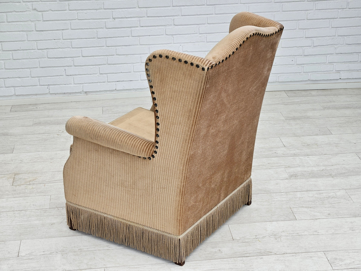 1970s, Danish design, armchair in corduroy, ash wood, original condition.