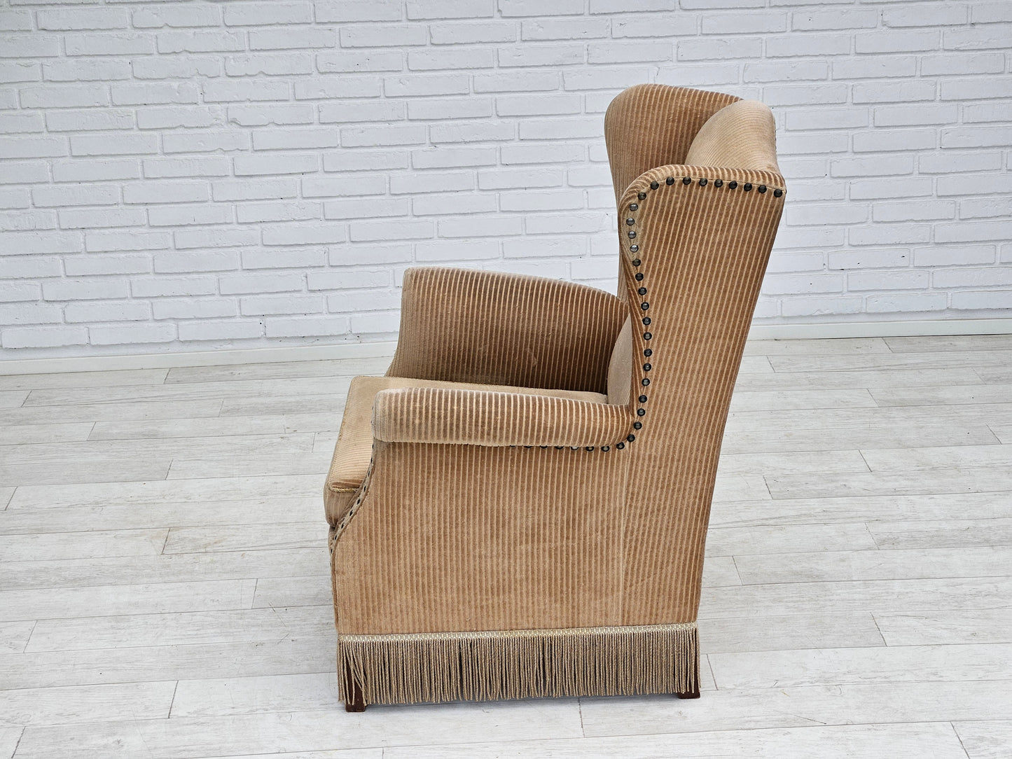 1970s, Danish design, armchair in corduroy, ash wood, original condition.